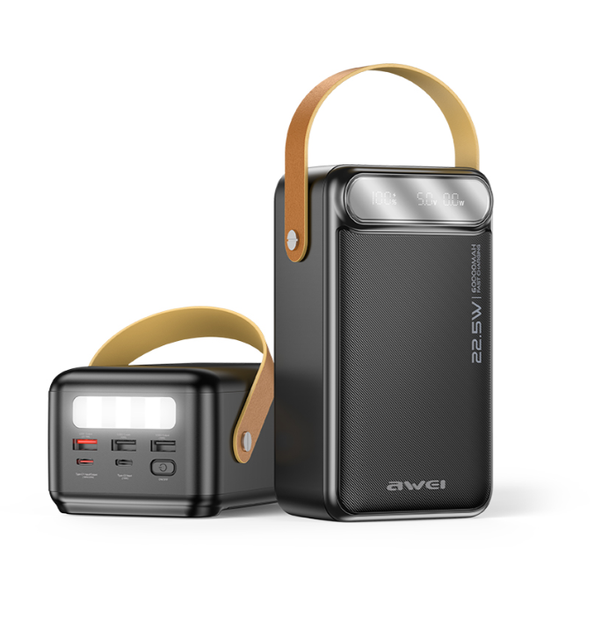 УМБ портативне зарядне Power Bank Awei P101K 60000mah, чорне - изображение 3