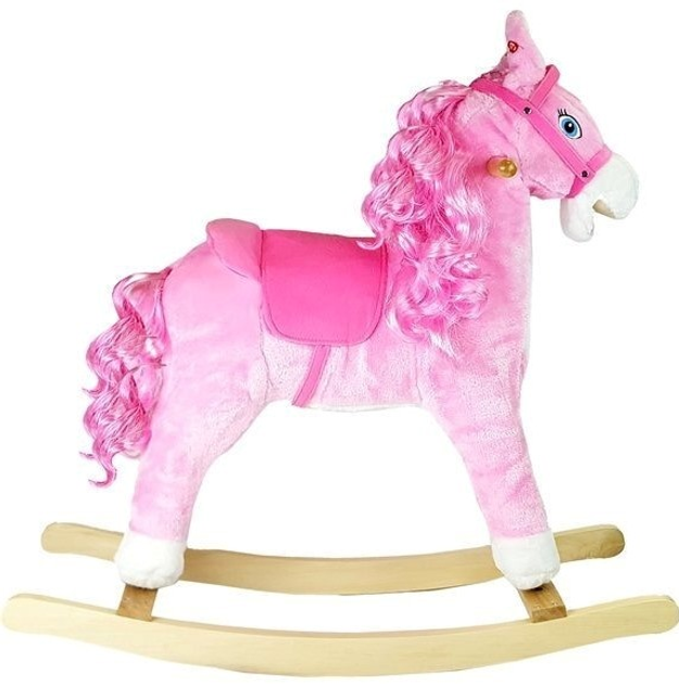 Коник - гойдалка LEAN Toys з кучерями рухає пащею та хвостом 74 см рожевий 2255 (5902808151708) - зображення 3