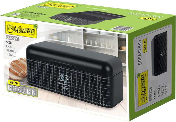 Хлібниця Maestro Simple Living 42x20x15.7 см Чорна (MR-1774) - зображення 4