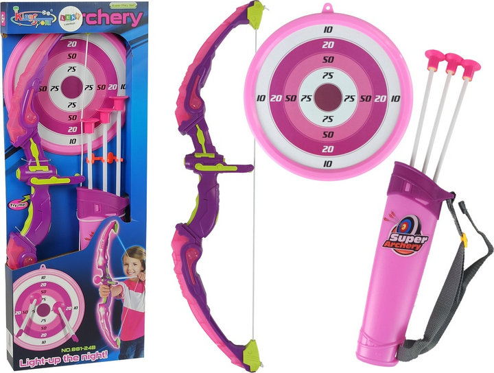 Łuk LEAN Toys z tarczą + 3 strzały 9285 Pink (5904204753319) - obraz 2