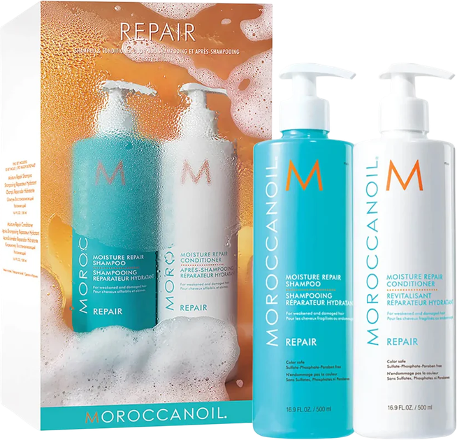 Набір для догляду за волоссям Moroccanoil Repair Шампунь 500 мл + Кондиціонер 500 мл (7290116973586) - зображення 1