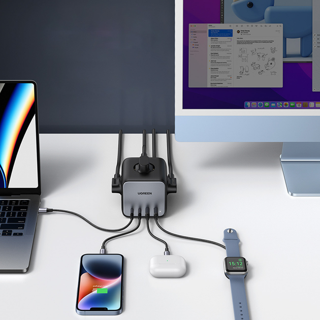 Przedłużacz Ugreen Cube 3 gniazda 4 porty USB 1.8 m Black (1216269099) - obraz 3