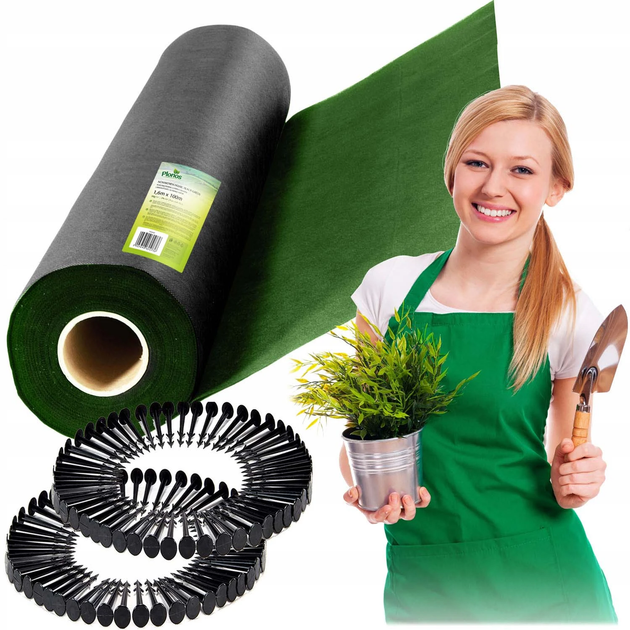 Agrowłóknina ogrodowa Plonos + 100 szpilek 1.6 m x 100 m 90 g/m2 Czarno-zielona (5903890624736) - obraz 2