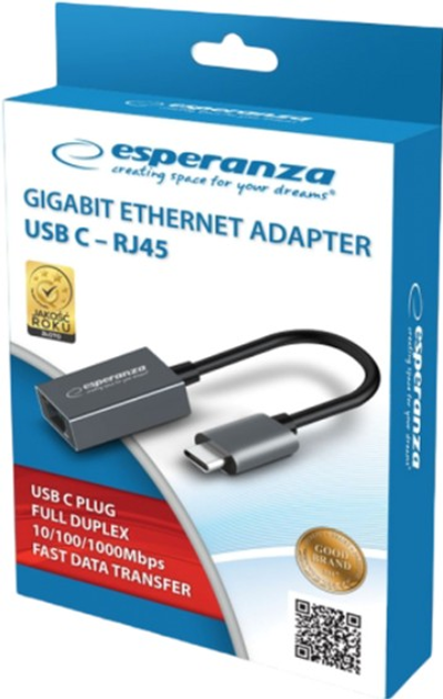 Adapter sieciowy Esperanza Gigabit Ethernet USB-C - RJ-45 (ENA102) - obraz 2