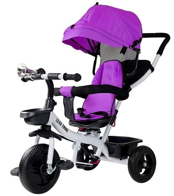 Rowerek trójkołowy spacerówka LEAN Toys Daszek koła EVA fioletowyPRO300 (5903802452679) - obraz 1