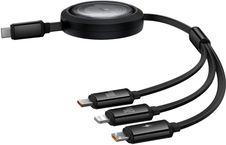 Kabel Baseus Free2Draw 3in1 USB Type-C - Lightning / USB Type-C / micro USB 1.1 m 100 W Black (AT6932172656454) - obraz 2