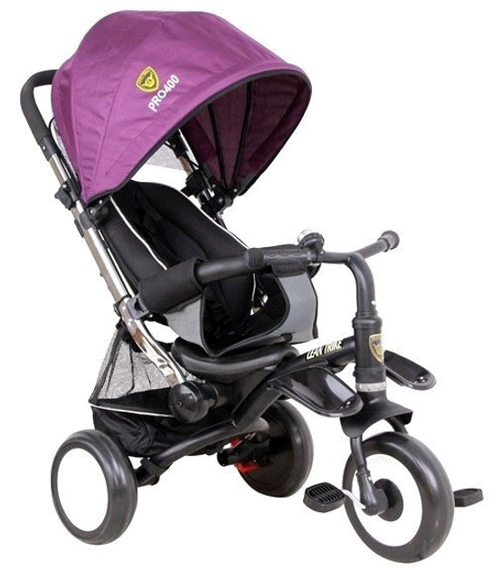 Rowerek trójkołowy spacerówka LEAN Toys Daszek koła EVA fioletowy PRO400 (5902808157939) - obraz 2