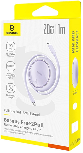 Kabel Baseus Free2Pull USB Type-C - Lightning 1 m 20 W Purple (AT6932172661342) - obraz 7