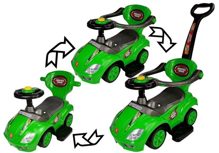 Толокар Lean Cars Mega Car 3 в 1 Зелений (5908275994770) - зображення 10