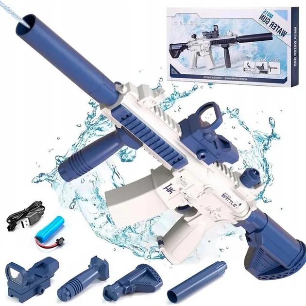 Водяной автомат М416 на аккумуляторе электрический с прицелом Water Gun синий - изображение 4