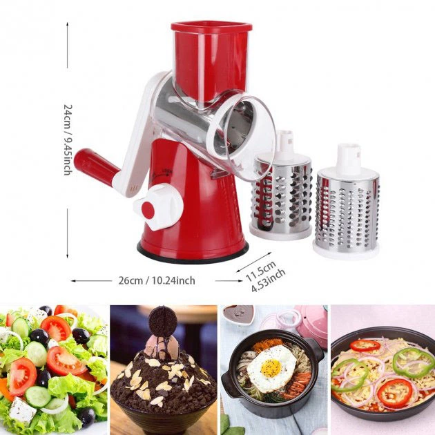 Овощерезка мультислайсер Kitchen Master Tabletop Drum Grater, 3 насадки, красная - Фото 3 Овощерезка мультислайсер Kitchen Master Tabletop Drum Grater, 3 насадки, красная - изображение 3