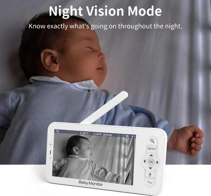 Видеоняня Baby Monitor цифровая WiFi с 5 дюймовым HD экраном, камера 1080Р, 4-кратный зум, с датчиком звука, движения, ночное видение + термометр, радионяня, оранжевая - изображение 9