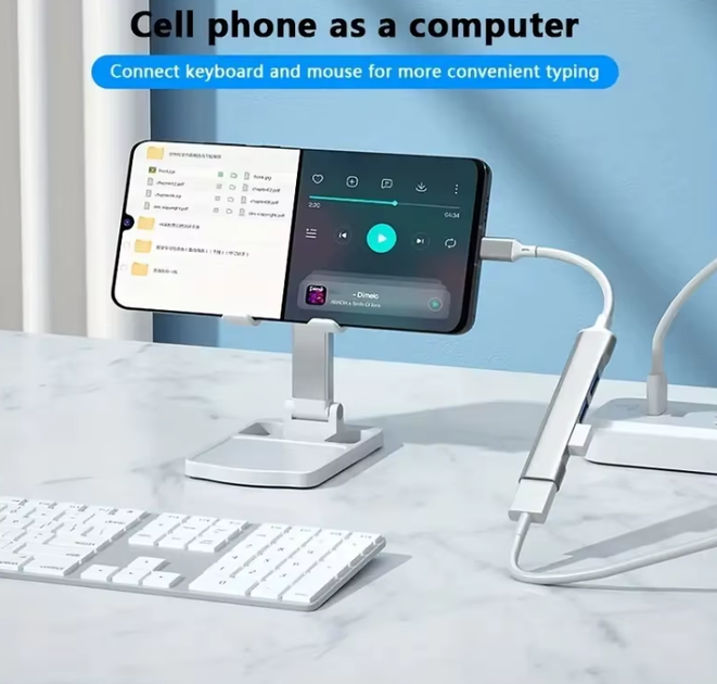 Type-C (USB-C) папа розширювач на 4 порти USB2.0 мама Комп'ютер ноутбук Сірий - зображення 4