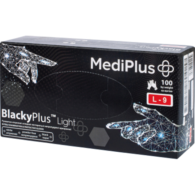 Медичні рукавички MediPlus BlackyPlus Light Нітрилові оглядові нестерильні неприпудрені Чорні Розмір L 100 шт. (6970245754515) - зображення 1