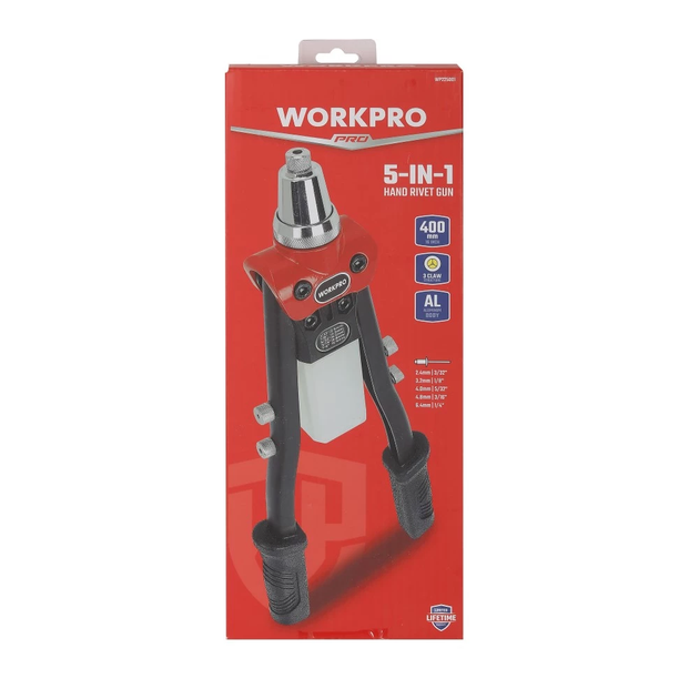 Усиленный заклепочный пистолет (вытяжной) WORKPRO 400 мм CR-MO PRO WP225001 - Фото 3 Усиленный заклепочный пистолет (вытяжной) WORKPRO 400 мм CR-MO PRO WP225001 - изображение 3