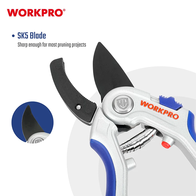 Секатор садовый с алюминиевыми рукоятками и наковальней WORKPRO 215 мм (Ø реза 19 мм) SK5 PRO WP332012 - Фото 4 Секатор садовый с алюминиевыми рукоятками и наковальней WORKPRO 215 мм (Ø реза 19 мм) SK5 PRO WP332012 - изображение 4