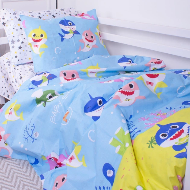 Комплект постельного белья Mirson Полуторный 143х210 см Kids Time 17-0522 Sharks are fun Бязь (2200007074297) - Фото 2 Комплект постельного белья Mirson Полуторный 143х210 см Kids Time 17-0522 Sharks are fun Бязь (2200007074297) - изображение 2