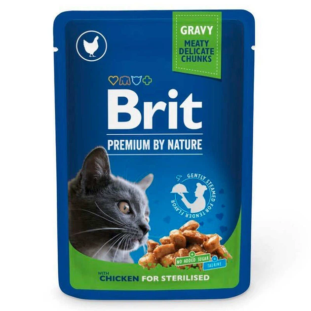 Brit Premium Cat Pouches Chicken Slices for Sterilised - Пауч з куркою для стерилізованих кішок 100 г (8595602506033) - Фото 1 Brit Premium Cat Pouches Chicken Slices for Sterilised - Пауч з куркою для стерилізованих кішок 100 г (8595602506033) - зображення 1