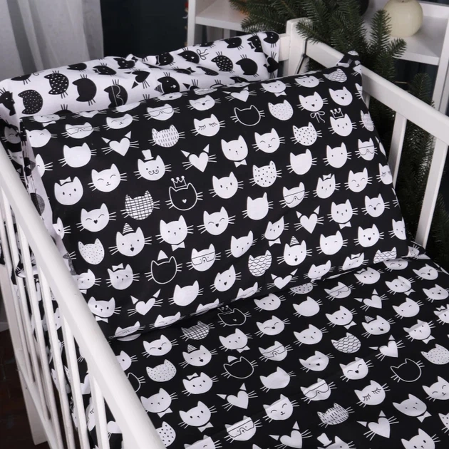 Комплект постельного белья Mirson Полуторный 143x210 см Kids Time 17-0673 Monochrome Meows Бязь (2200010185591) - Фото 4 Комплект постельного белья Mirson Полуторный 143x210 см Kids Time 17-0673 Monochrome Meows Бязь (2200010185591) - изображение 4