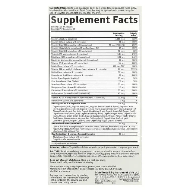 Сырые витамины для женщин 50+ Multivitamin, Vitamin Code, Garden of Life, из цельных продуктов, 120 капсул - изображение 2
