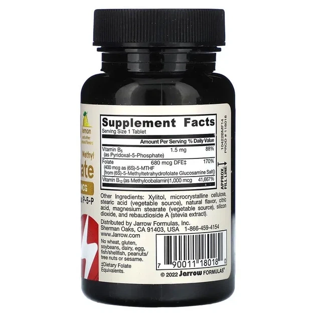 Метилфолат, метил В-12 и P-5-P B6 "Methyl B12 & Methyl Folate plus P-5-P B6" Jarrow Formulas, 100 леденцов - изображение 2