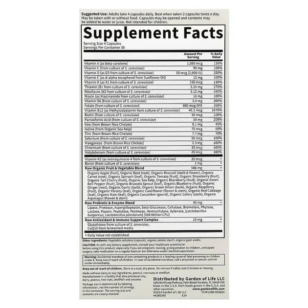 Сырые Витамины для женщин Whole Food Multivitamin for Women Garden of Life, цельнопищевые, 120 капсул - изображение 2