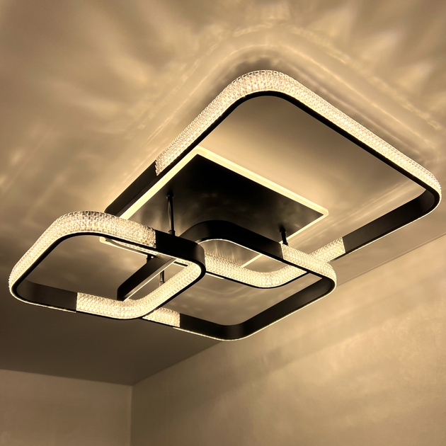 Люстра светодиодная потолочная LUMINARIA AKRILIKA SQUARE 130W 4S BLACK/CLEAR 220V IP20 с пультом ДУ для кухни, спальни, гостиной - изображение 2