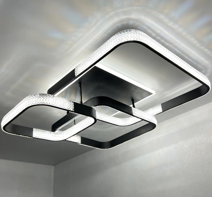 Люстра светодиодная потолочная LUMINARIA AKRILIKA SQUARE 130W 4S BLACK/CLEAR 220V IP20 с пультом ДУ для кухни, спальни, гостиной - изображение 3