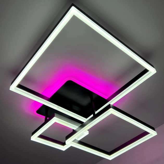Люстра светодиодная потолочная LUMINARIA GENNY SQUARE RGB 105W 4S 645x618 BLACK 220V IP20 (6951712300213) - изображение 12