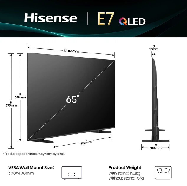Telewizor Hisense QLED 65" 65E7Q - obraz 3