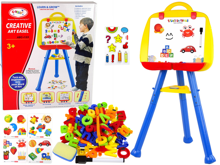 Дошка магнітна на ніжках LEAN Toys Синя з жовтим, з маркером та магнітами, коробки і полиця (5905323210806) - зображення 1