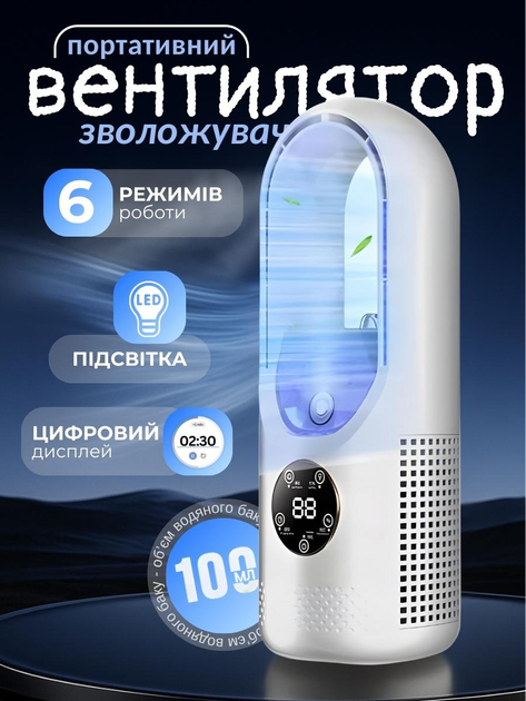 Міні кондиціонер вентилятор з охолодженням та зволоженням повітря 4в1 від usb зовнішнього акумулятора портативний юсб охолоджувач зволожувач повітря для дому офісу кімнати настільні кондиціонери вентилятори в кімнату мінікондиціонер пероносний компактний - зображення 1