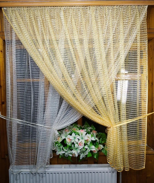 Кухонна коротка готова фіранка Діна абрикос та молочна 280*170 см - Фото 4 Кухонна коротка готова фіранка Діна абрикос та молочна 280*170 см - зображення 4