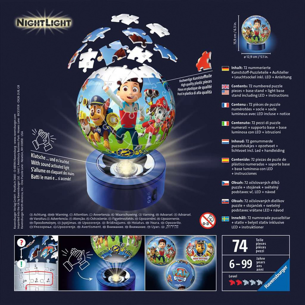 Puzzle-Ball Ravensburger Nachtlicht Paw Patrol 72 elementy 118427 (4005556118427) - obraz 3