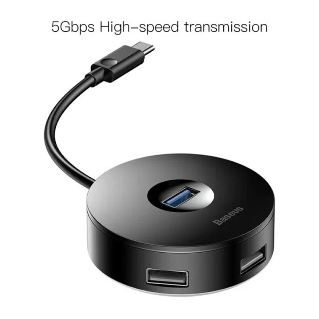 Розгалужувач Перехідник Адаптер ХАБ USB-C HUB Baseus Airjoy round box adapter (Type-C to USB3.0+USB2.0*3+micro USB) 10см - зображення 2