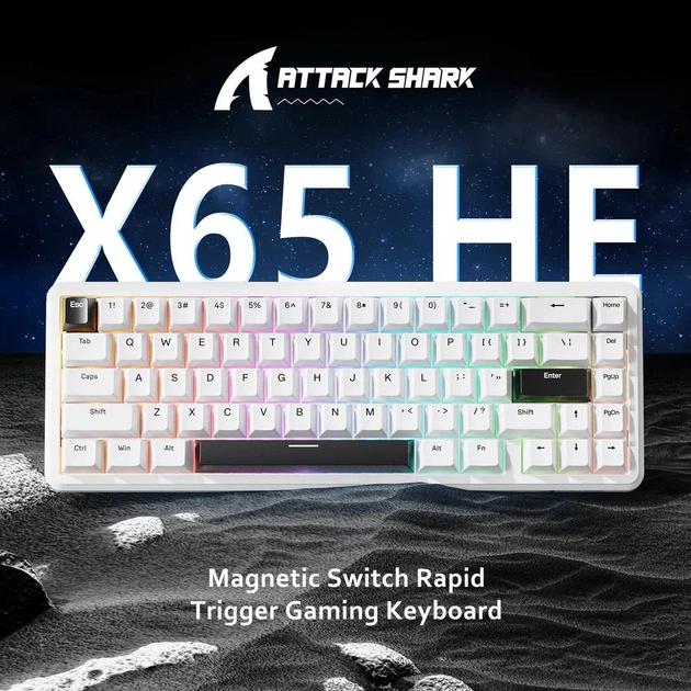 Игровая Клавиатура ATTACK SHARK X65 HE White-Black Магнитные
