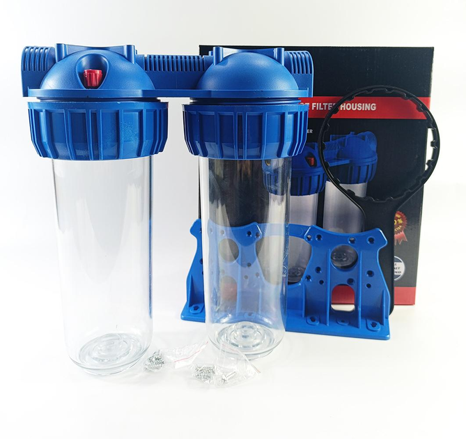 Колба двойная AquaKut 3Р DUO 10" 1/2" для холодной воды в комплекте ключ, крепление - изображение 1