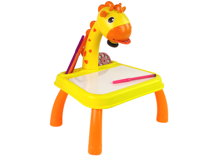 Stolik do nauki rysowania z projektorem LEAN Toys Dinozaur żółty i akcesoria (5905323210028) - obraz 2