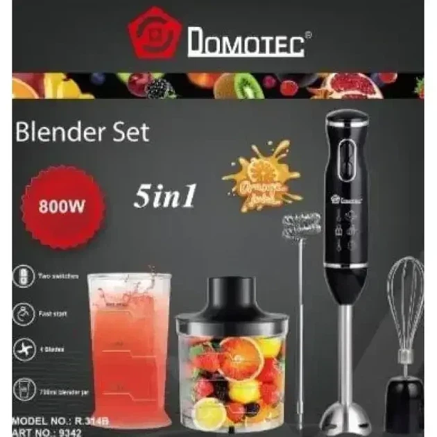 Ручной блендер Domotec R-314В погружной с чашей 5в1 от сети 800Вт 9342 - Фото 10 Ручной блендер Domotec R-314В погружной с чашей 5в1 от сети 800Вт 9342 - изображение 10