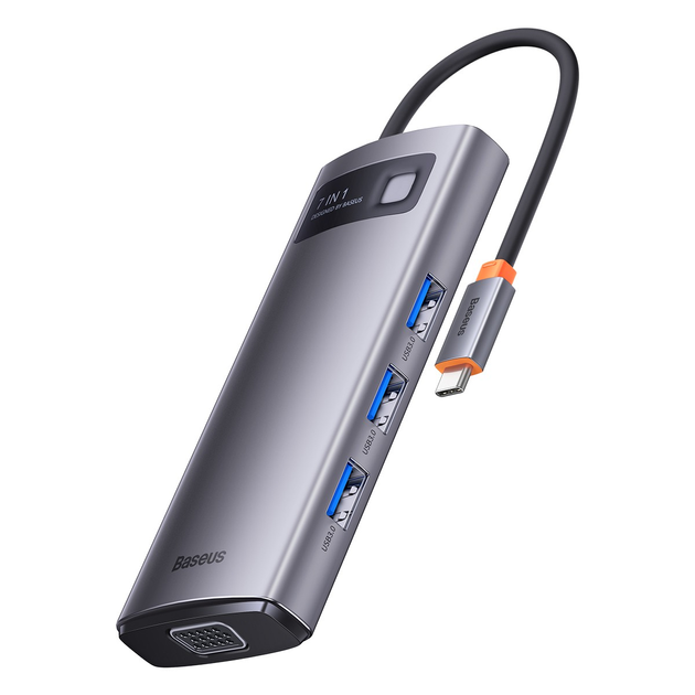 USB-хаб Baseus 7-in-1 Metal Gleam Series Type-C to HDMI+USB+VGA+RJ45 Docking Station (WKWG040013) - зображення 2