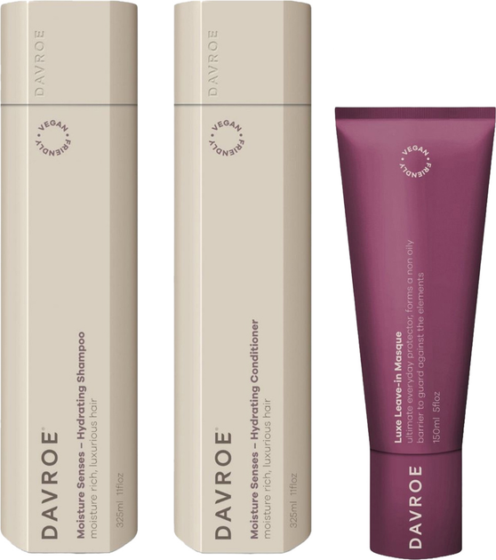 Увлажняющий набор для волос Davroe Moisture Senses Mothers Day Trio Pack 2025 Шампунь 352 мл + Кондиционер 325 мл + Несмываемая маска 150 мл (9326123012098) 