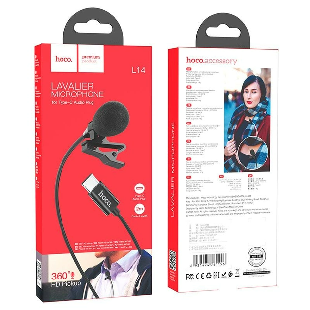 Микрофон Нагрудный петличный Lavalier microphone L14 2M Type-C черный - изображение 2
