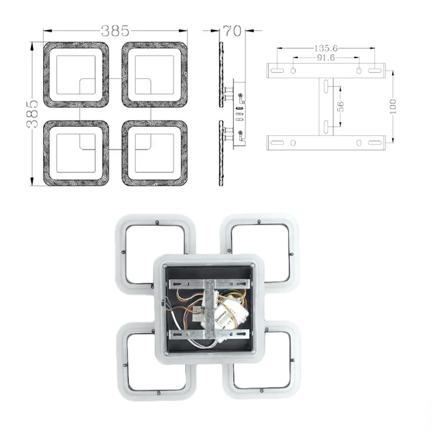 Светодиодная LED люстра ROOM RGB 70W 4S SMART Esllse черная 385×385×75мм с пультом и приложением для смартфона - изображение 5