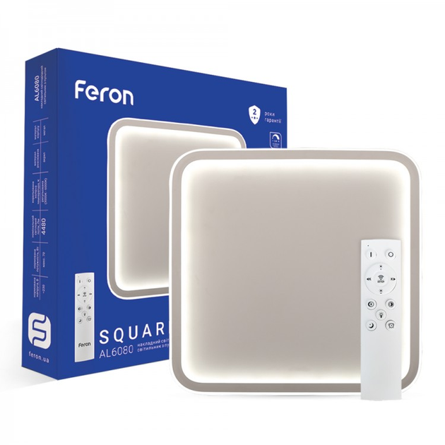 Feron AL6080 SQUARE 70W LED люстра світлодіодна накладна квадратна 3000K-4000K-6500K з пультом ДУ 400х400х37мм 4480Lm - зображення 2