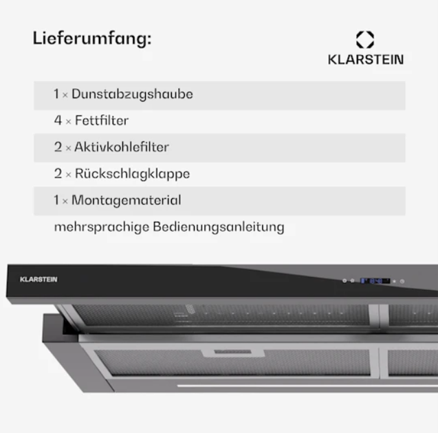 Вытяжка KLARSTEIN Mariana Neo 90 640 м3/ч с плоским экраном 90 см - изображение 7