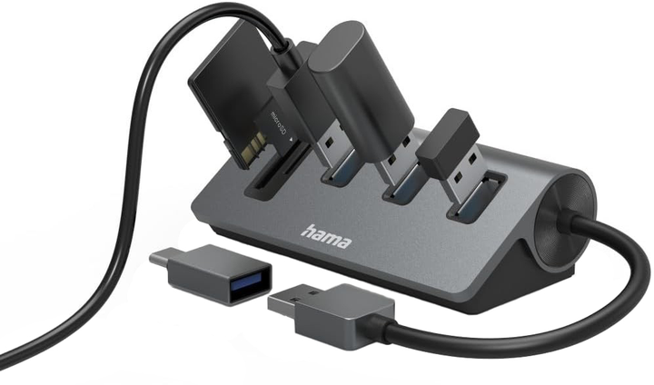 Hub USB Hama 3 x USB-A + SD + microSD Grey (4047443497659) - obraz 3