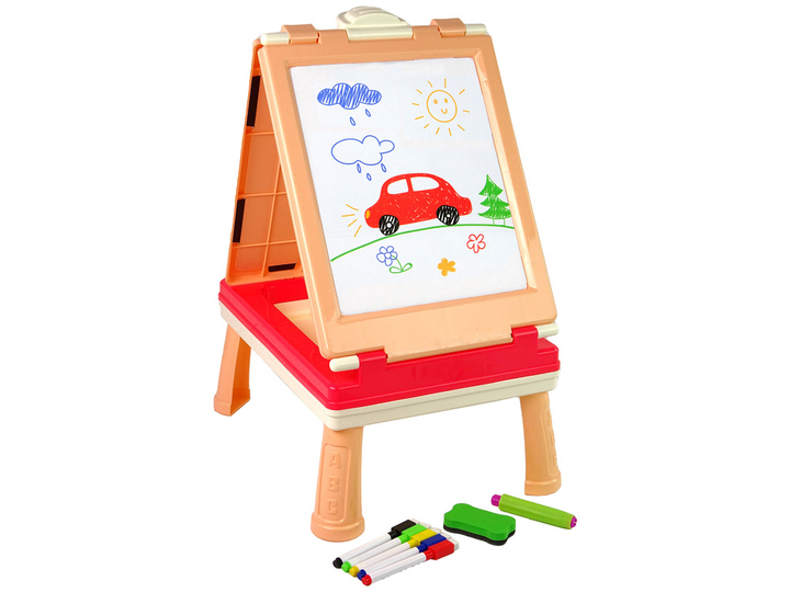 Stolik - tablica dwustronna do rysowania LEAN Toys 3w1, Różowy, kreda, pisaki i gra (5905515356350) - obraz 2