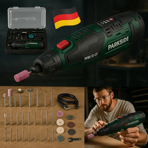 Аккумуляторный гравер Parkside PFBS 12 C7 (12 В (1,3 А-ч), многофункциональная 205 х 55 х 49 мм.) - изображение 5