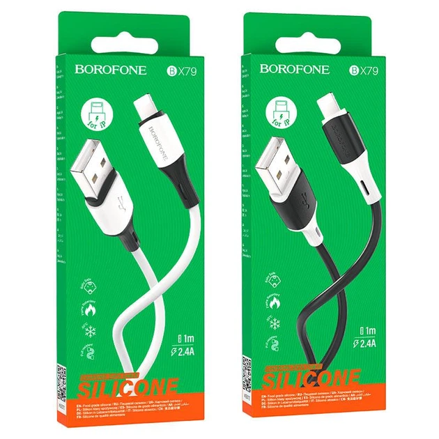 Кабель Borofone BX79 silicone cable for lightning (1 m) 2.4 A White - Фото 2 Кабель Borofone BX79 silicone cable for lightning (1 m) 2.4 A White - изображение 2