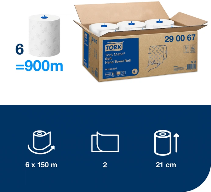 Ręczniki papierowe Tork Matic Advanced dwuwarstwowe 150 m białe 6 rolek (290067) (7322540138719) - obraz 6